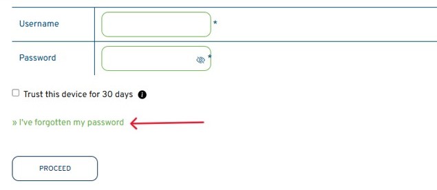 arrow pointing to i've forgotten my password link on adviser portal sign in page