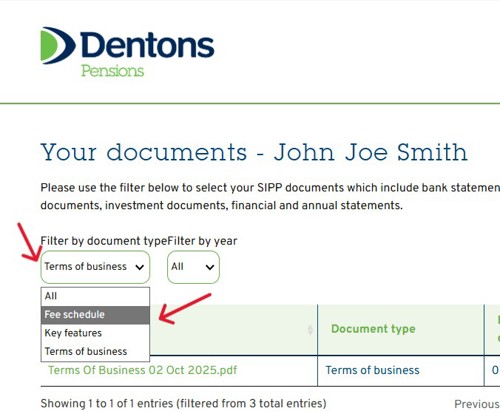 arrwos pointing to filter by document type tool inside member documents section